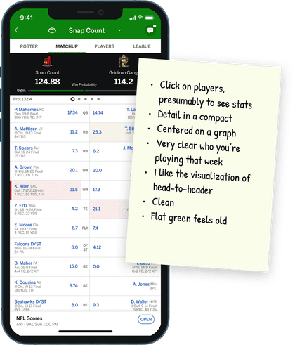 Fantasy football league app for the NFL