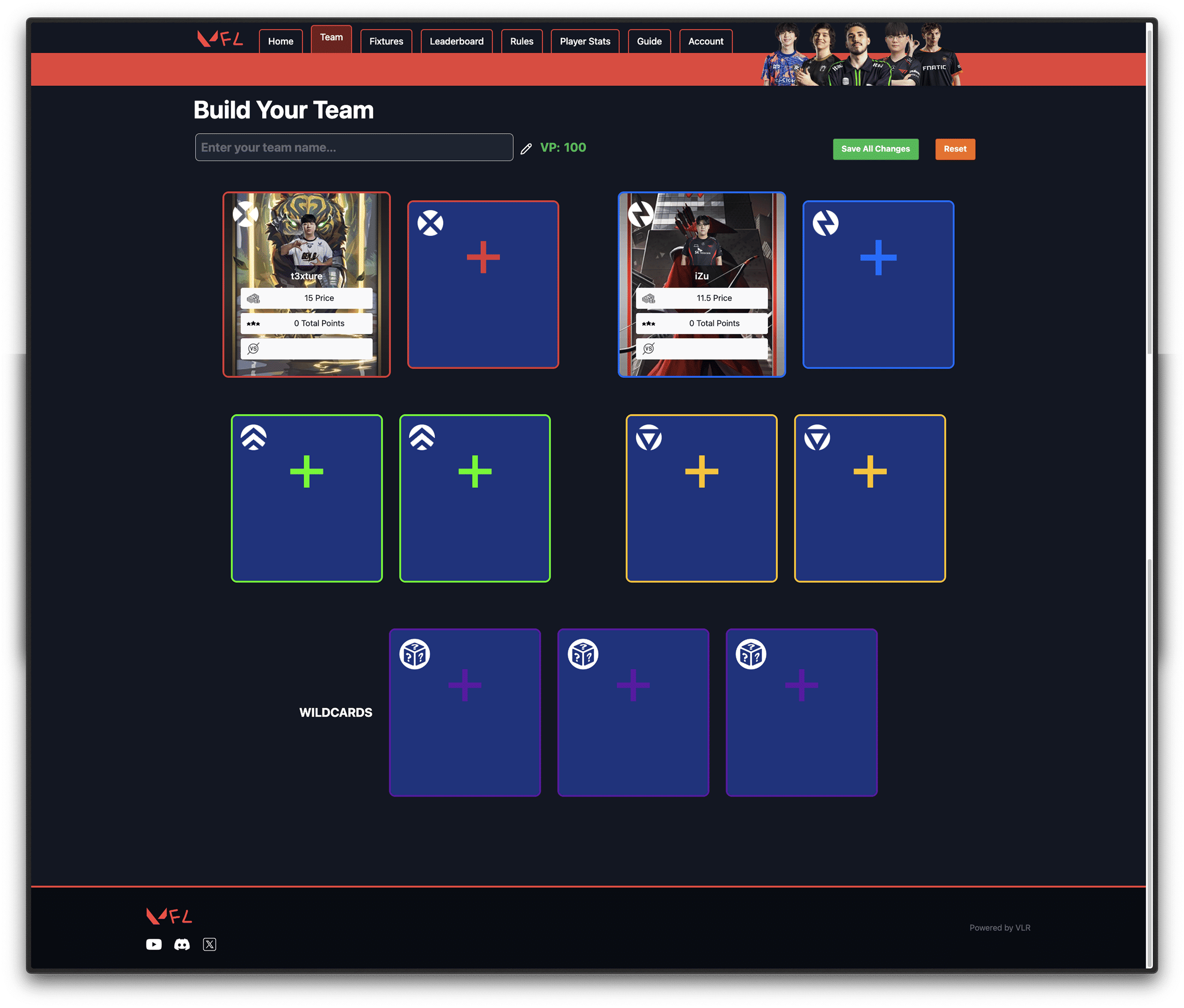 What team roster management page looked like at launch