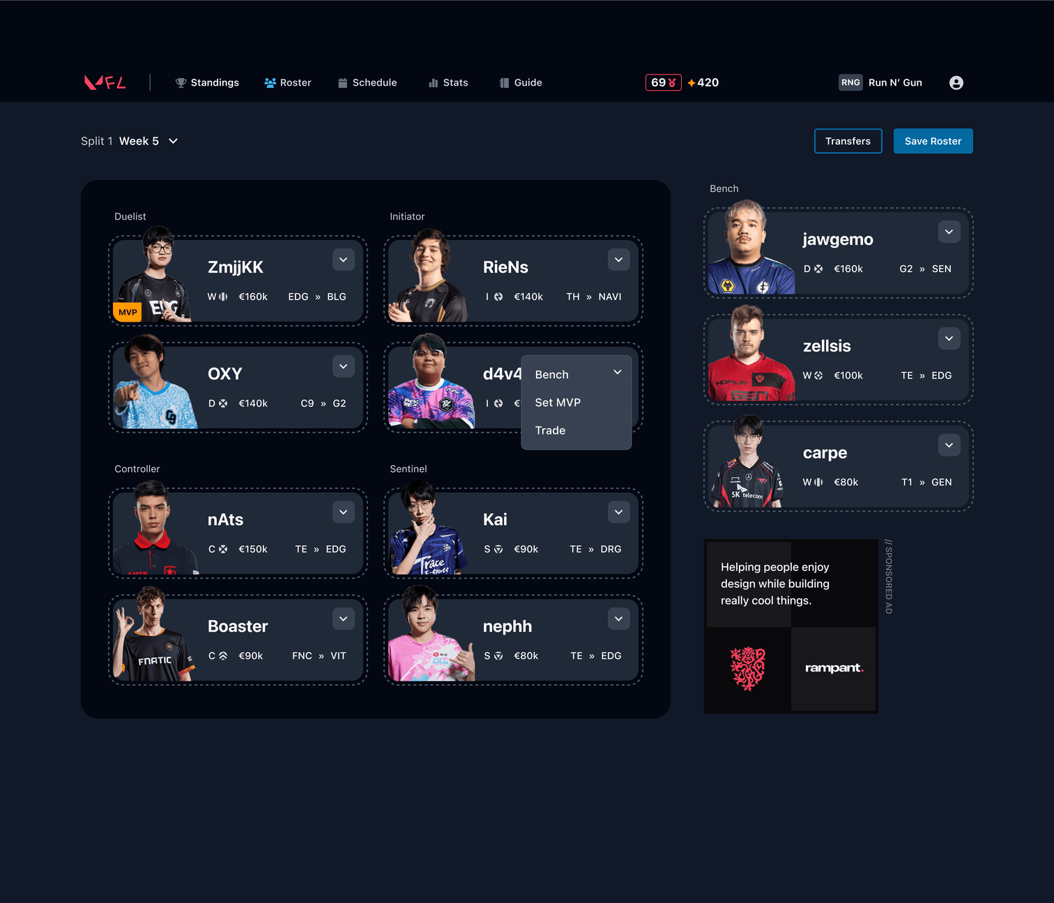Roster management concept for the VFL